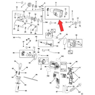 Корпус редуктора в сборе для перфоратора Black&Decker BDR26K 1004518-07