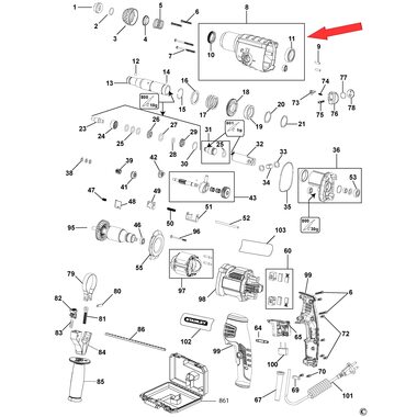 Корпус редуктора в сборе для перфоратора Stanley FME500 1004594-04