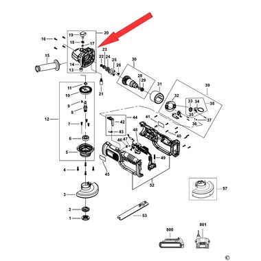 Корпус редуктора в сборе для болгарки Black&Decker BCG720 1004742-74