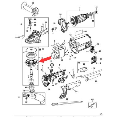 Крышка корпуса редуктора в сборе для болгарки DeWalt DWE492 N497001